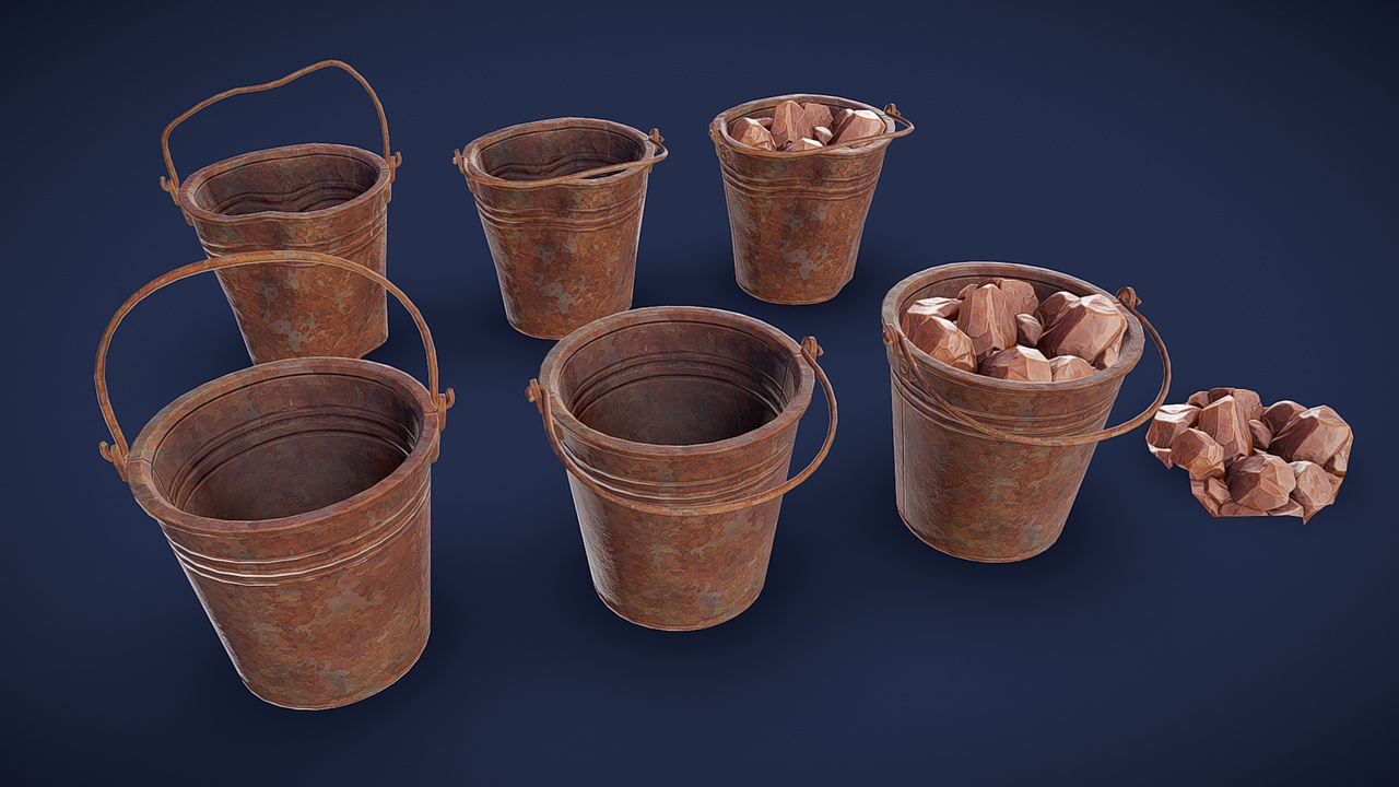 Media 1 for listing Stylized Old Metal Bucket - Game Ready