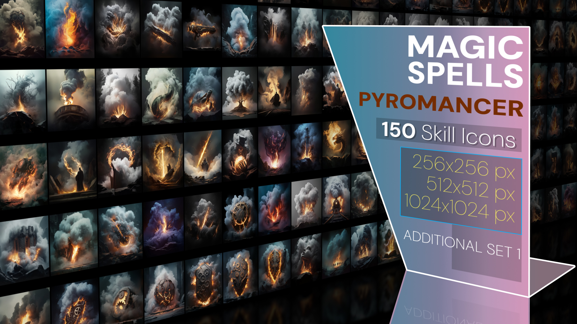 150 additional magical spell icons themed around - Pyromancer. Pack 1 | Fab