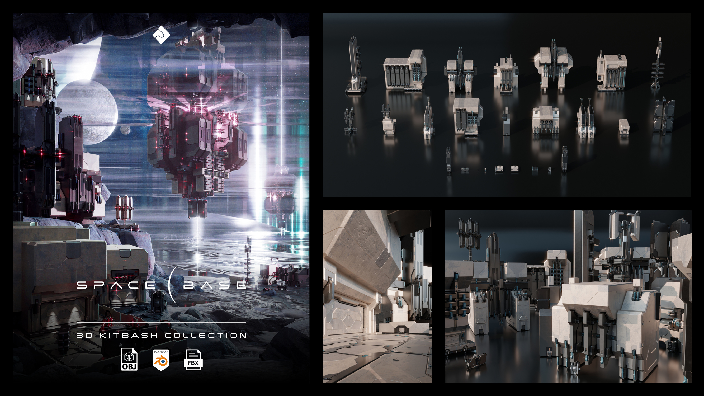 Space Media Modules Space Base - Sci Fi Modules And Environment 3D Asset Kitbash Pack ...