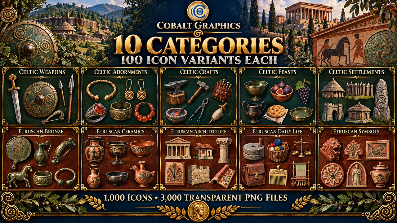Media 1 for listing 1,000 Ancient Celts & Etruscans Game Icons | RPG Items