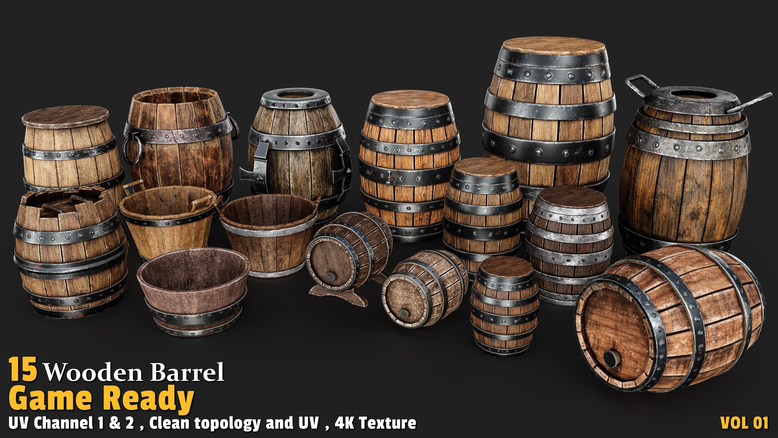 Media 1 for listing Wooden Barrel | Game Ready-VOL01