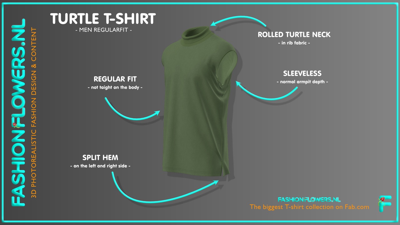 Media 1 for listing Green Colour Roll Neck T-shirt Without Sleeves | Sides Seam Splits | Turtle Neck