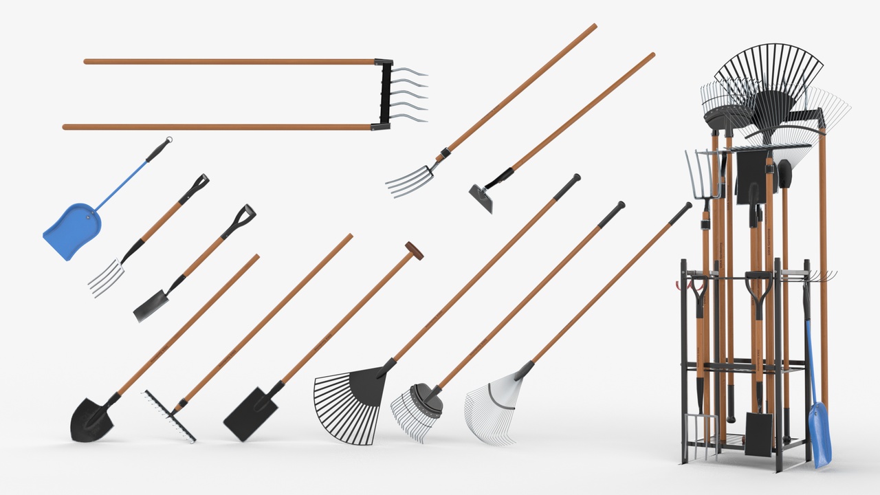Media 1 for listing Garden Tools Collection – Shovels, Rakes, Forks & Storage Rack