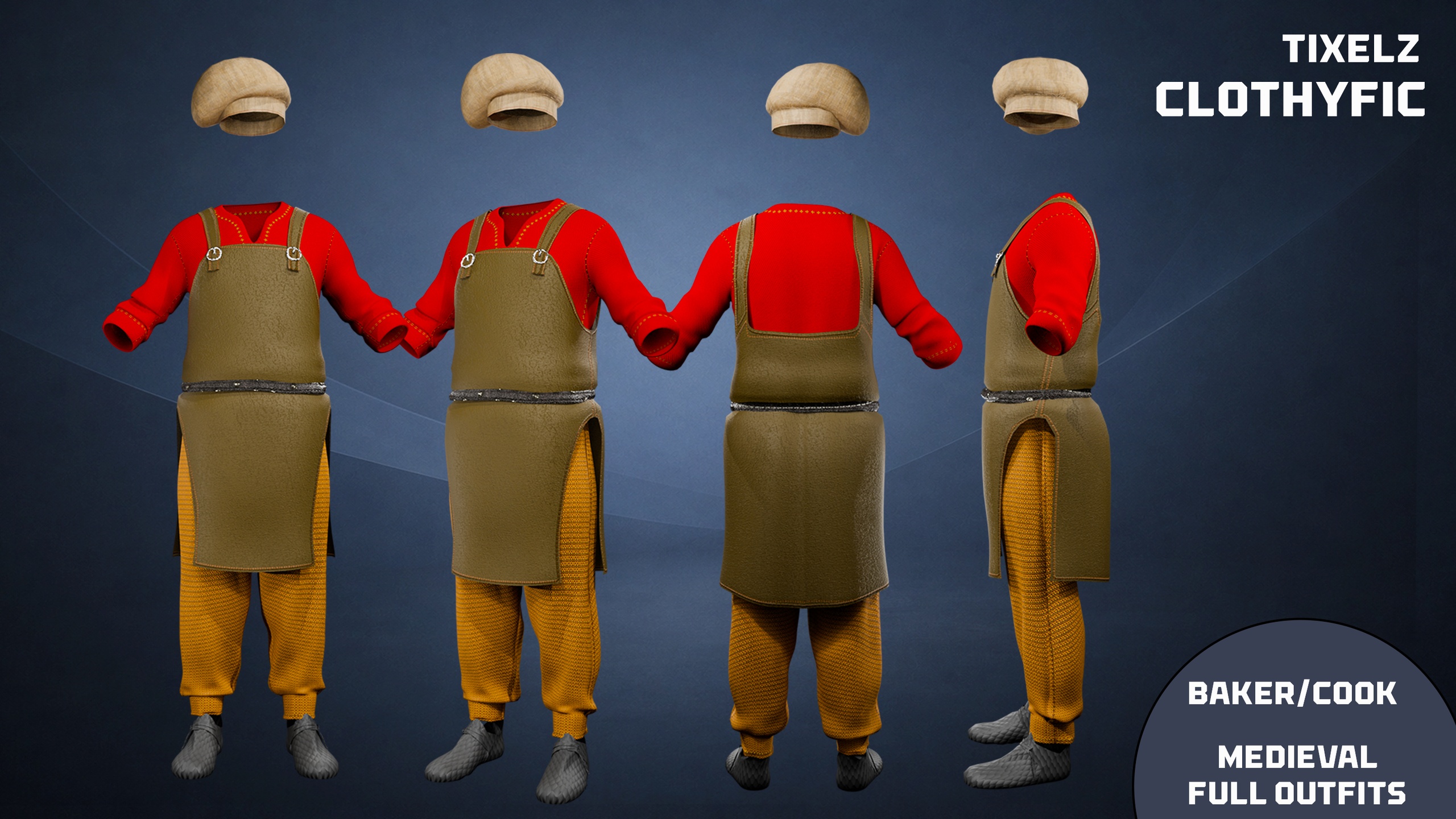 Media 1 for listing Cook/baker medieval full outfit 16 - clothyfic bundles