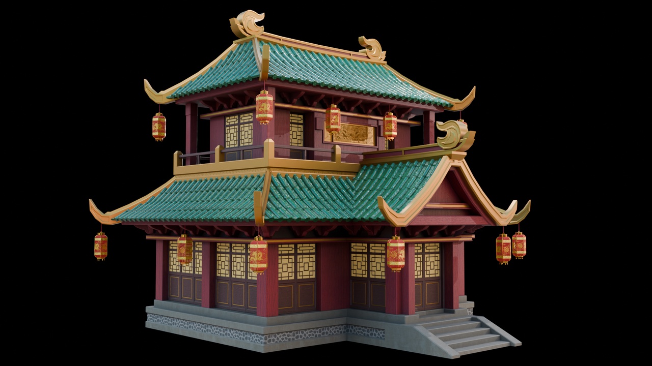 Media 1 for listing Chinese New Year Building I Lowpoly - PBR GameReady I FBX I GLB