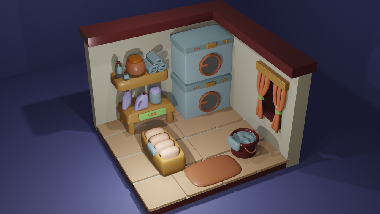 Media 1 for listing Cartoon Laundry Room Diorama | Blender 3D Asset