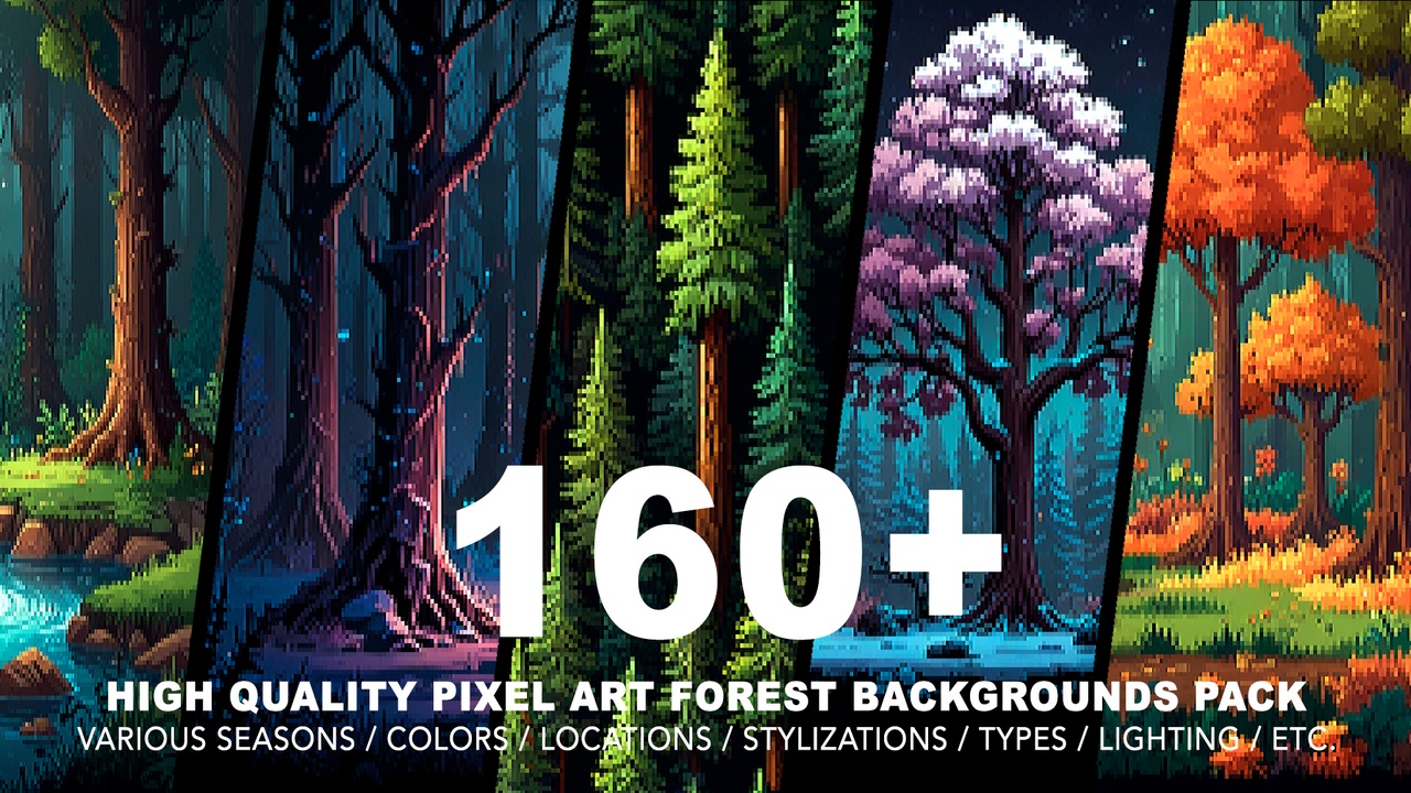 Media 1 for listing 160+ FOREST PIXEL ART BACKGROUNDS