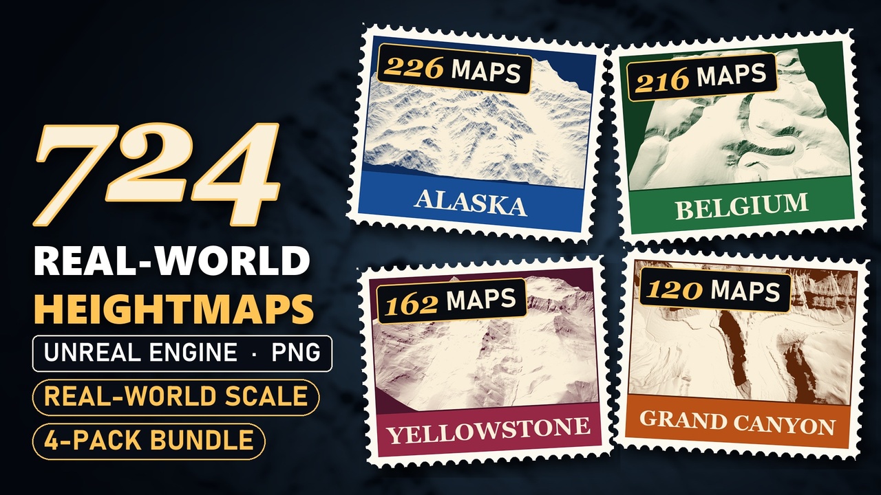 Media 1 for listing 724 Real-World Heightmaps Bundle - Alaska, Belgium, Yellowstone & Grand Canyon