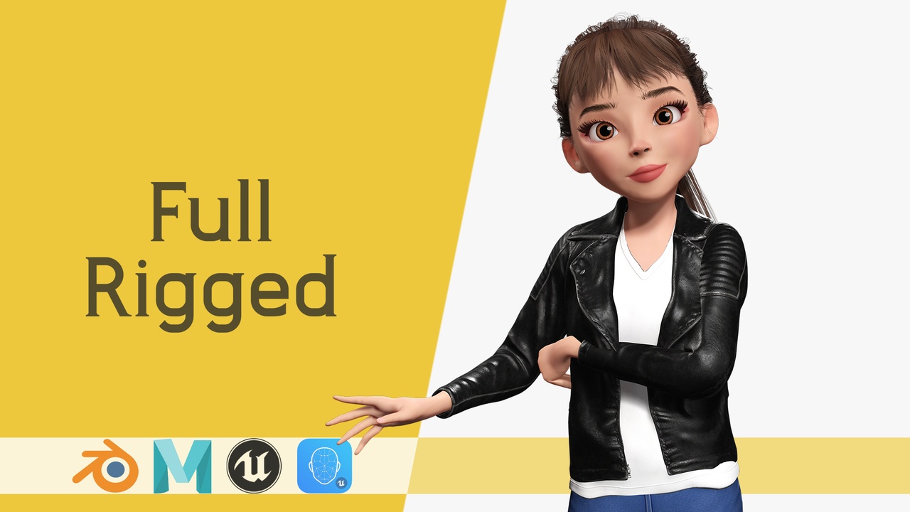 商品 Trendy Girl with Leather Jacket Stylized 3D Female Character 的媒体 1