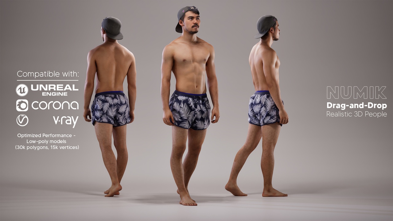Media 1 for listing Rizzy 1384 3D People Man Swimwear Walking