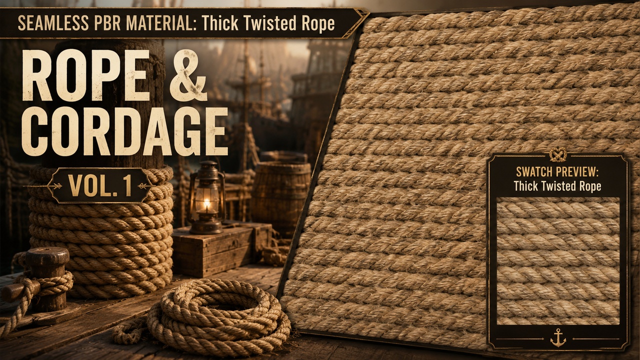 Media 1 for listing Rope & Cordage Nautical Ship Rigging Materials - 10 Seamless 4K PBR Textures