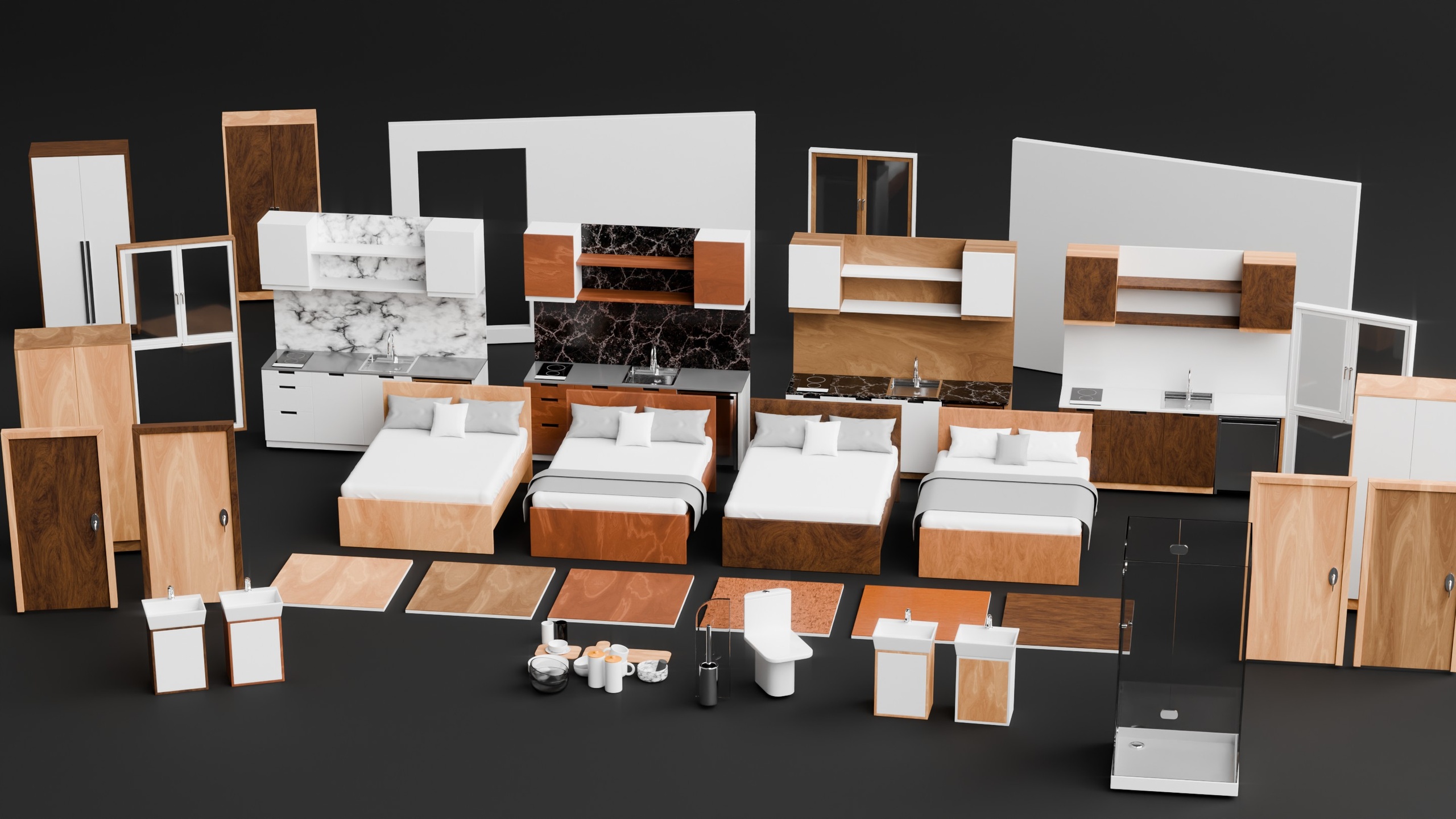 Media 1 for listing Modern Studio Apartment Furniture Kit | Complete Interior Asset Pack