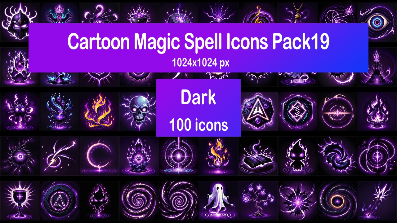Media 1 for listing Cartoon Magic Spell Icons Pack19 - Dark