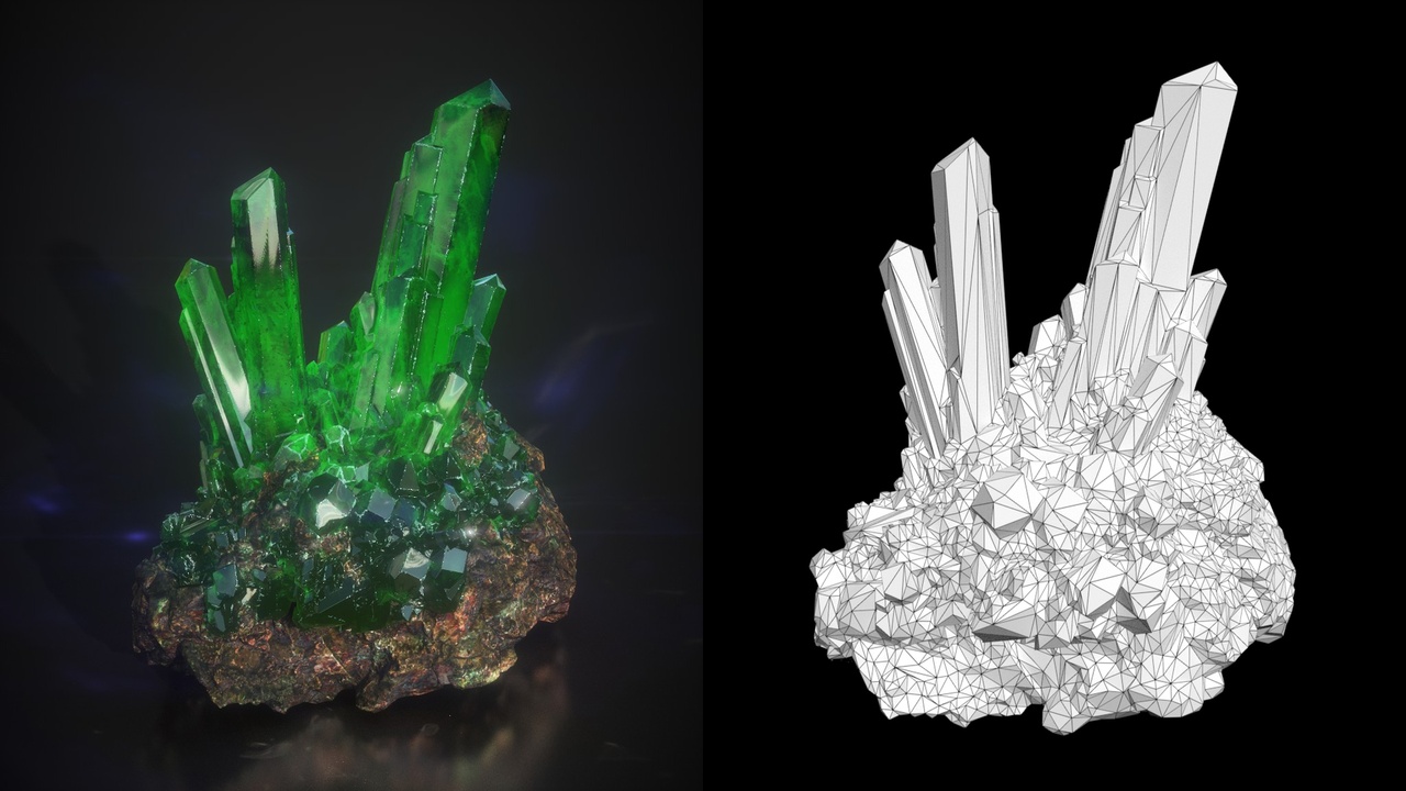 Media 1 for listing Low Poly Green Gem Mineral Rock 210829