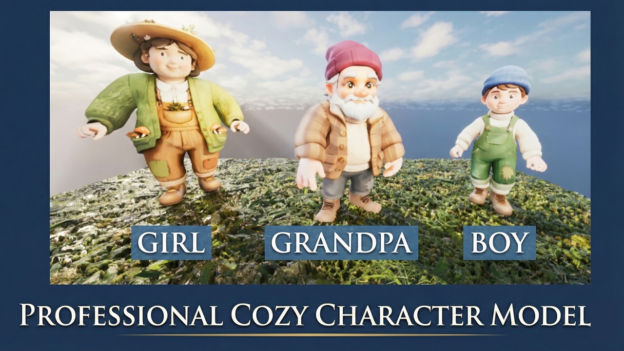 Media 1 for listing The Cozy Villagers: Stylized Family Pack (Farmer, Botanist, Elder)
