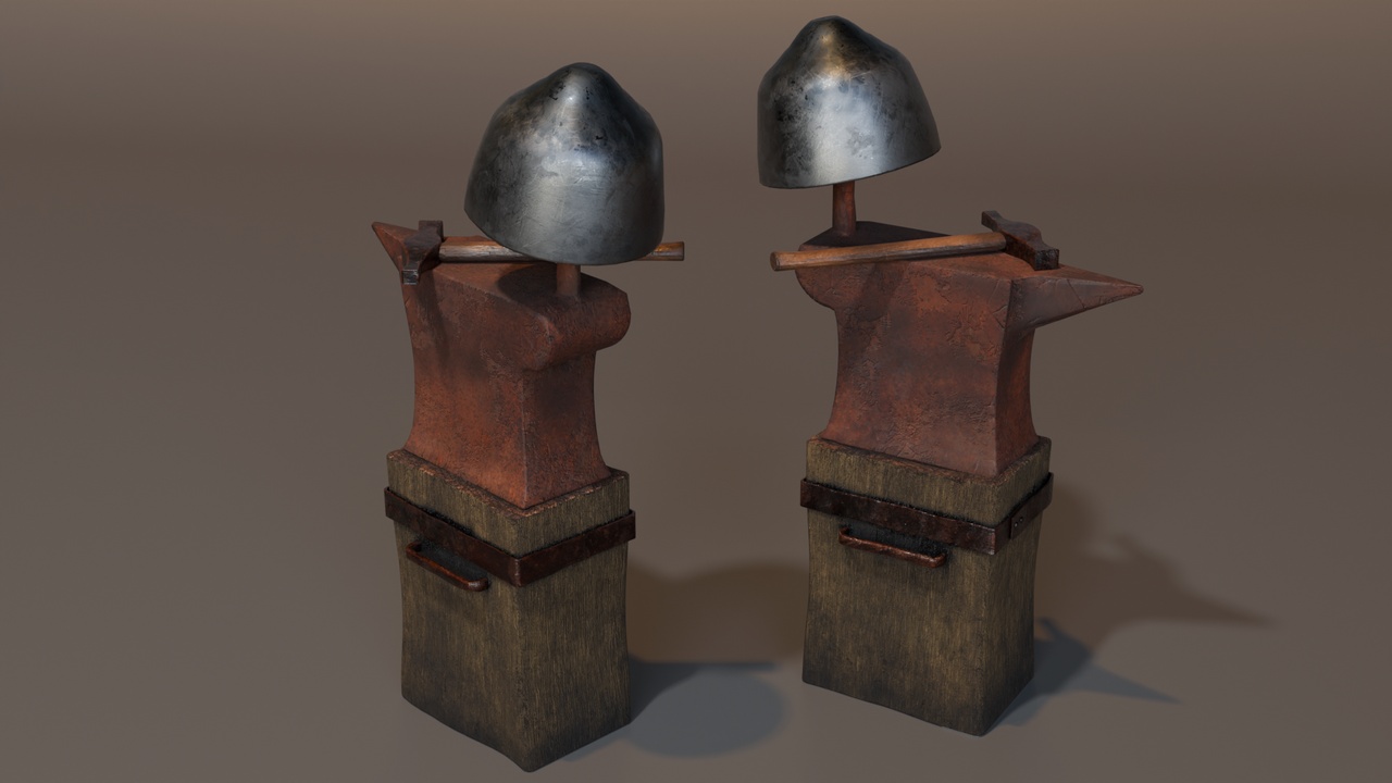 Media 1 for listing Anvil, Hammer & Helmet Set – 1400s Bohemian Blacksmith Props ⚒️
