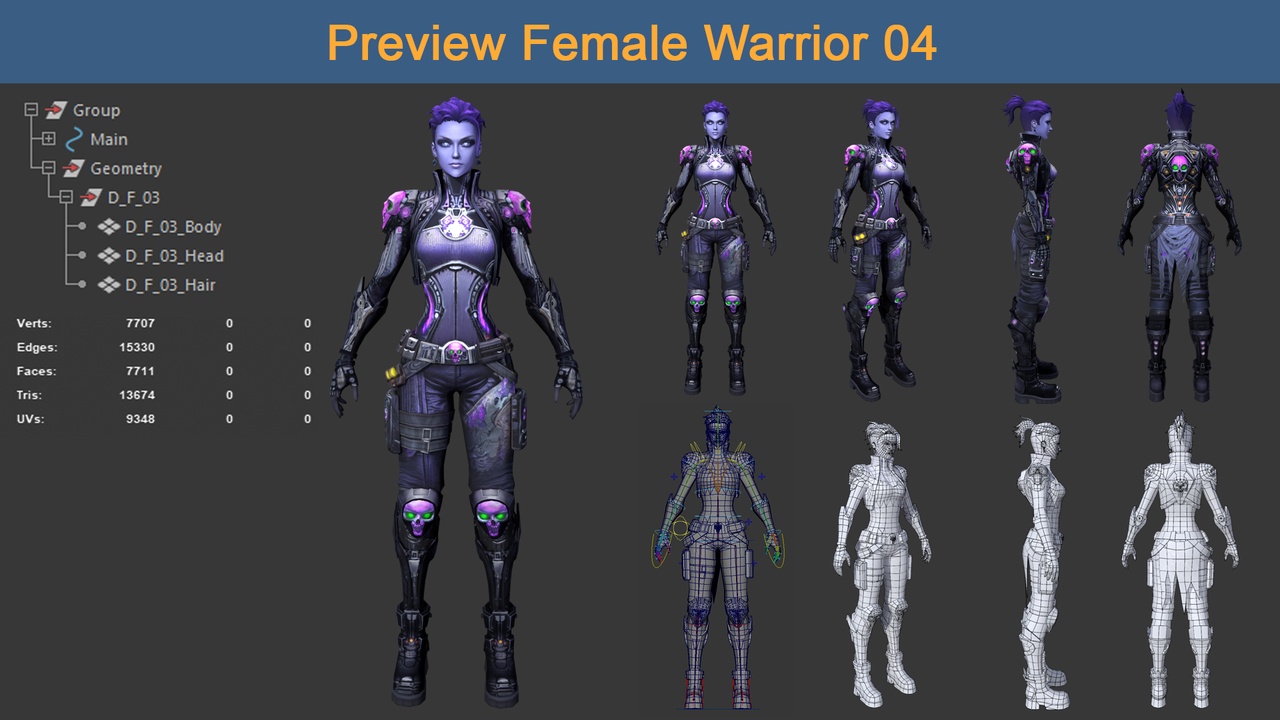 Media 1 for listing Asset - Character Female Warriors 04 - Ready for game Low-poly 3D model