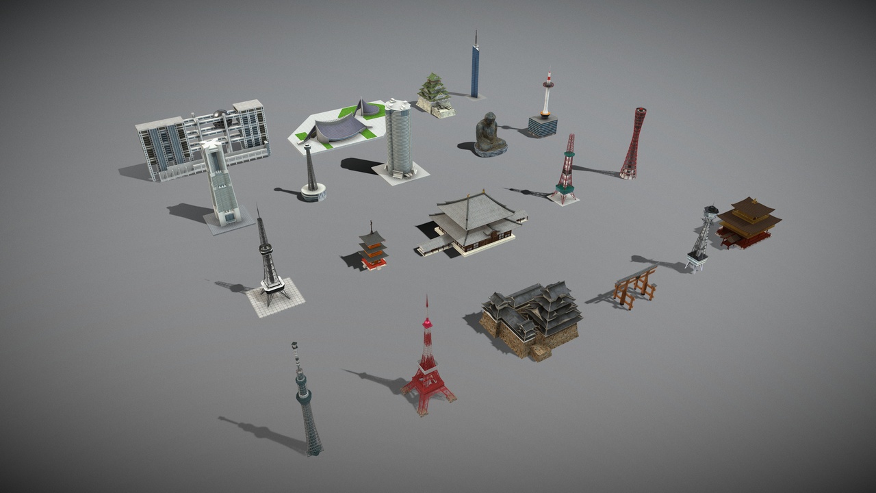 Media 1 for listing Japanese Famous Buildings 3D Model Pack