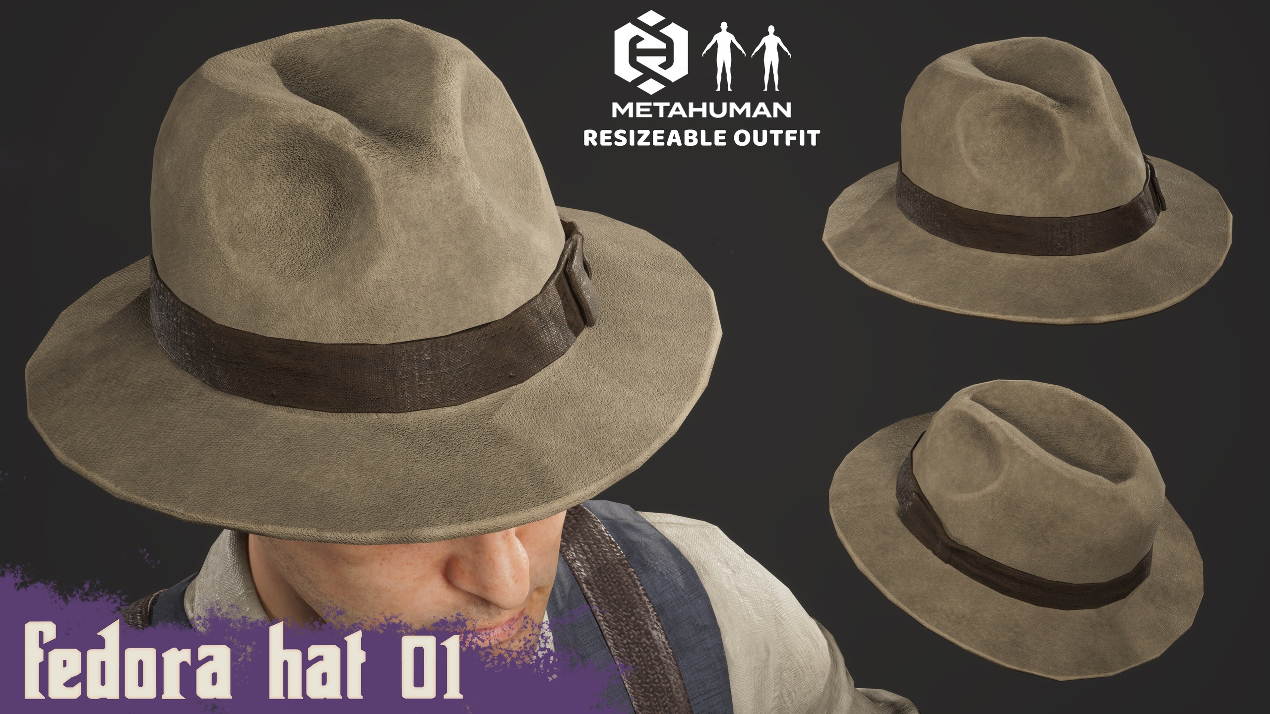 Media 1 for listing 01_Fedora hat - MetaHuman Resizable Outfit