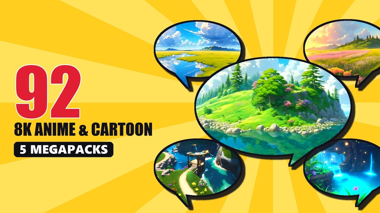 Media 1 for listing Anime & Cartoon HDRI Bundle - 92 8K Stylized Panoramas: Toon Skies & Islands