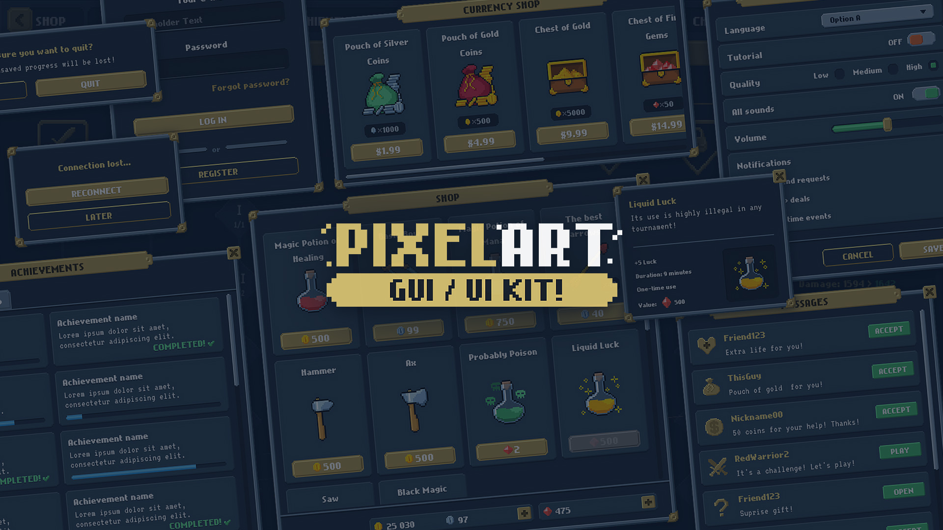 Pixel Magic Ui Pixel Art GUI / UI complete Kit - RPG pack + icons + psd, ai sources | Fab