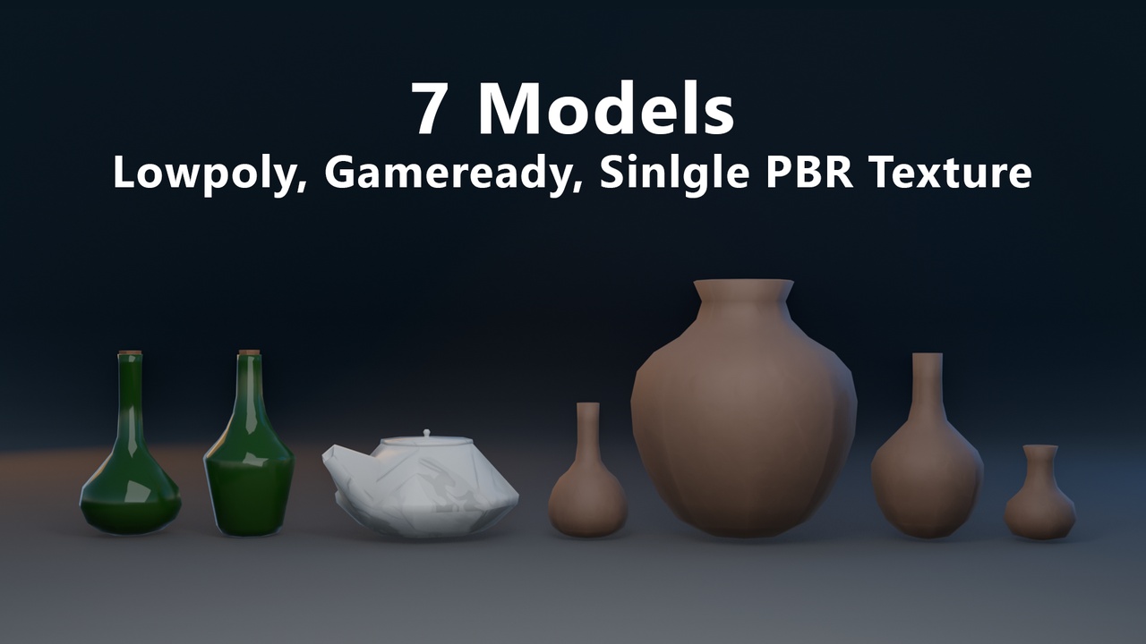 Media 1 for listing 7 Free Low Poly Pottery Models - Game Ready PBR Pack