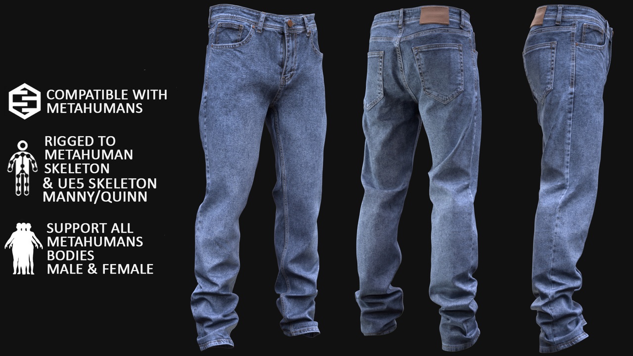 出品3D Jeans Model For Metahuman 34 - All MH Bodies & UE5 Skeletons - Riggedのメディア1