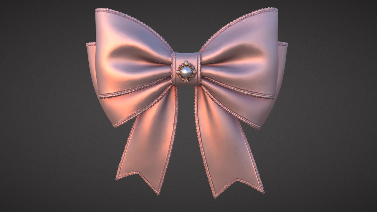 Media 1 for listing Pink Ribbon Bow Jewel Glossy Decoration Accessory 3D Model