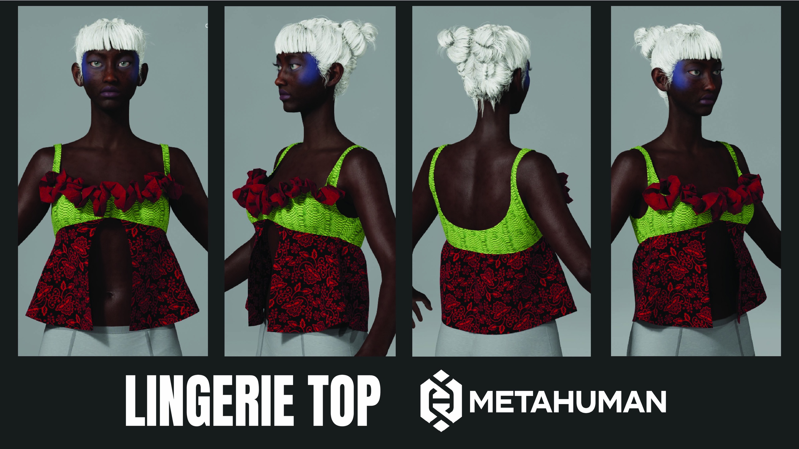 Media 1 for listing Overall Peplum Top Metahuman 3D Model  MH & UE5 Skeletons - Rigged