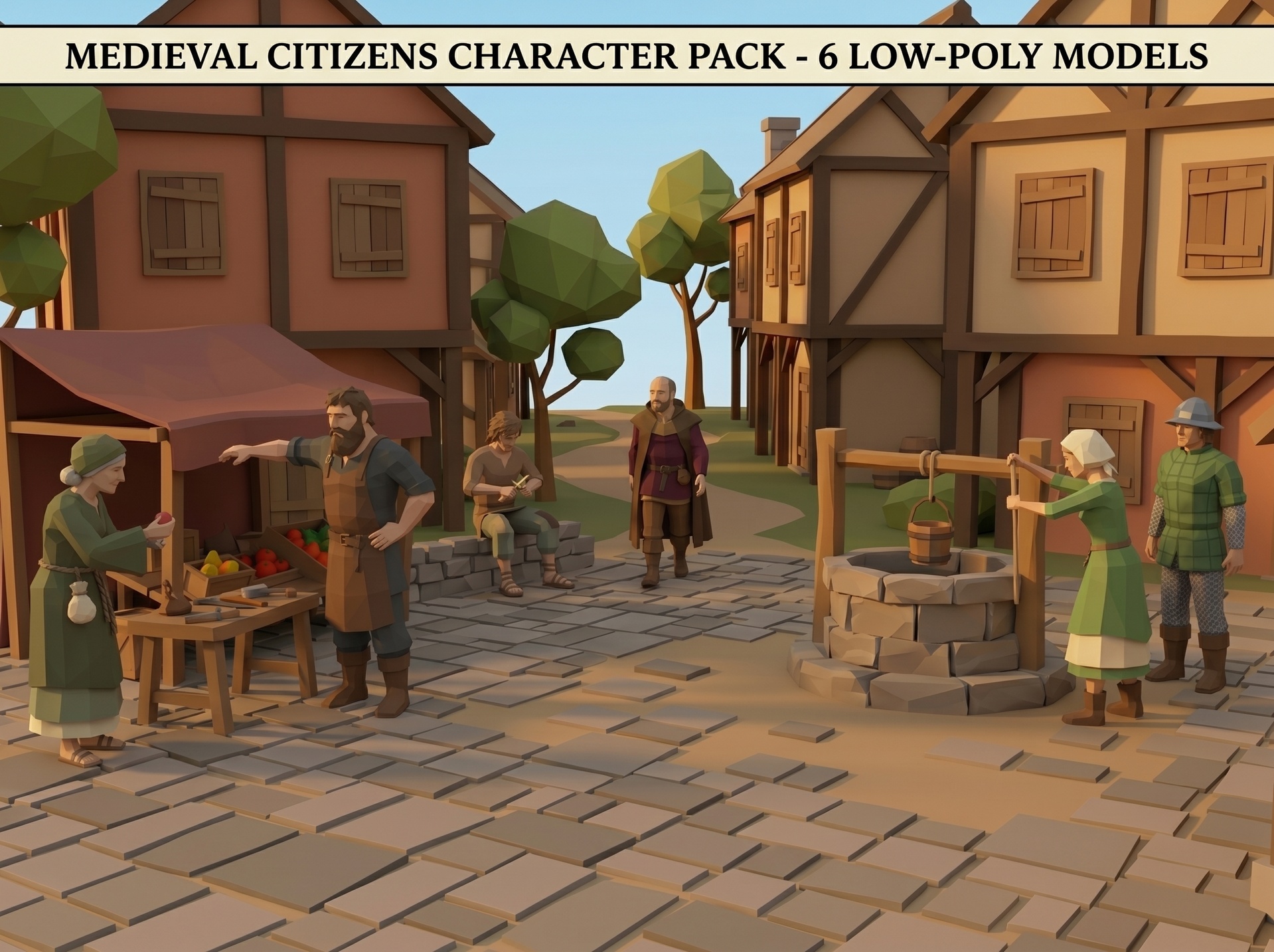 Media 1 for listing Medieval Village NPC Pack | 6 Rigged Low-Poly Characters | Animated