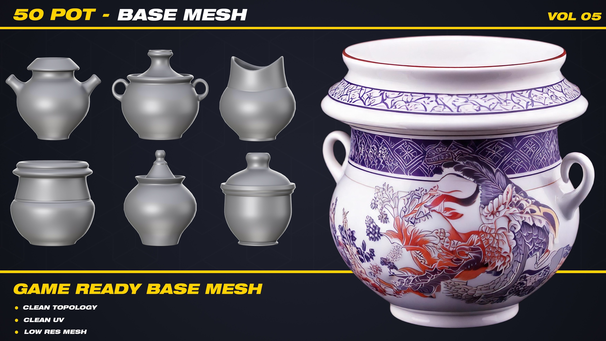 Media 1 for listing 50 POT Base Mesh - VOL 05 ( Game Ready )