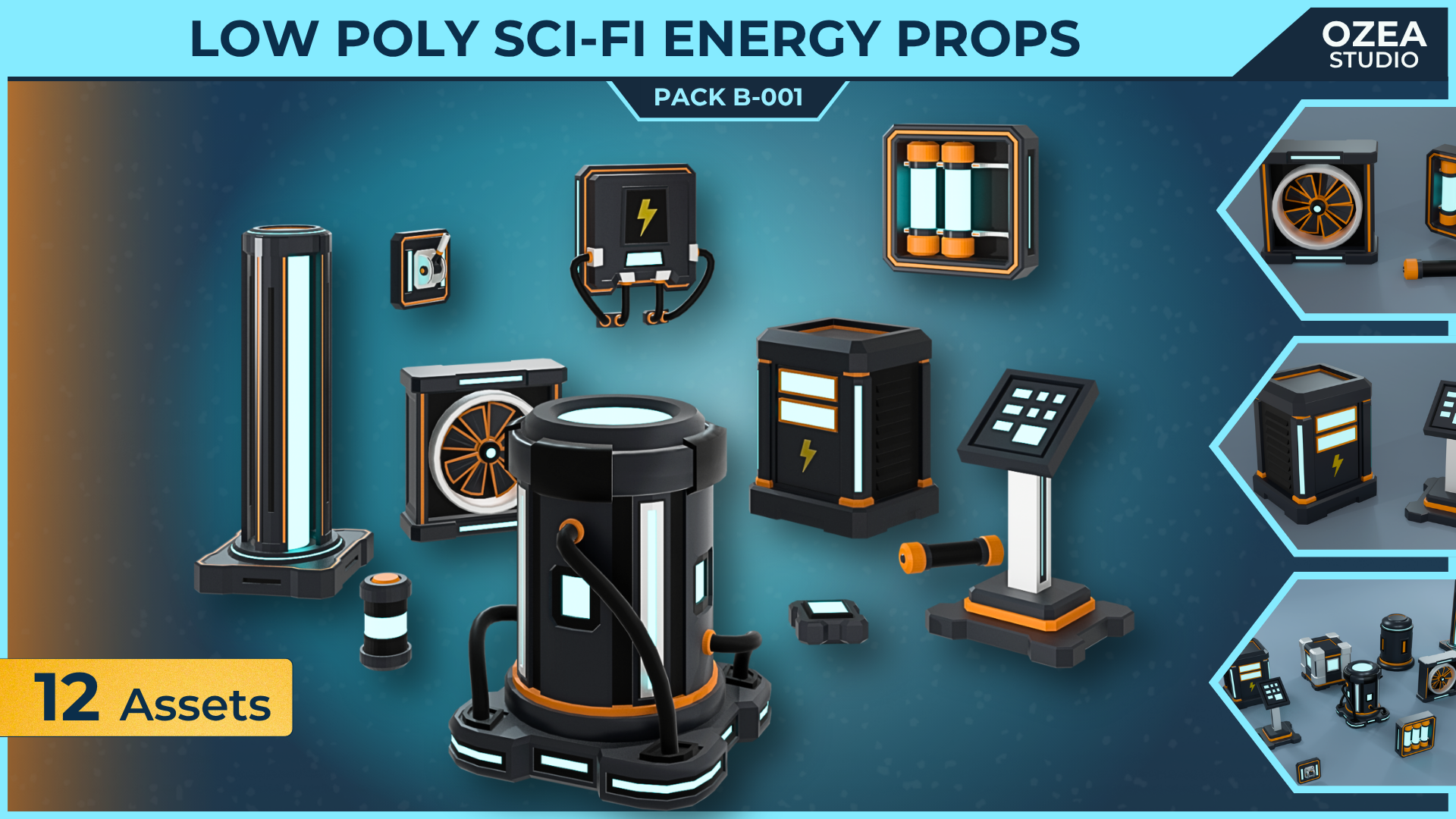 Low Poly Sci-Fi Energy Props Pack B-001 | Fab