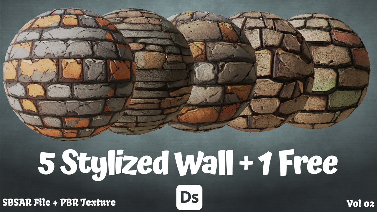 Media 1 for listing Stylized Stone Wall - PBR Texture + SBSAR File - Vol 1