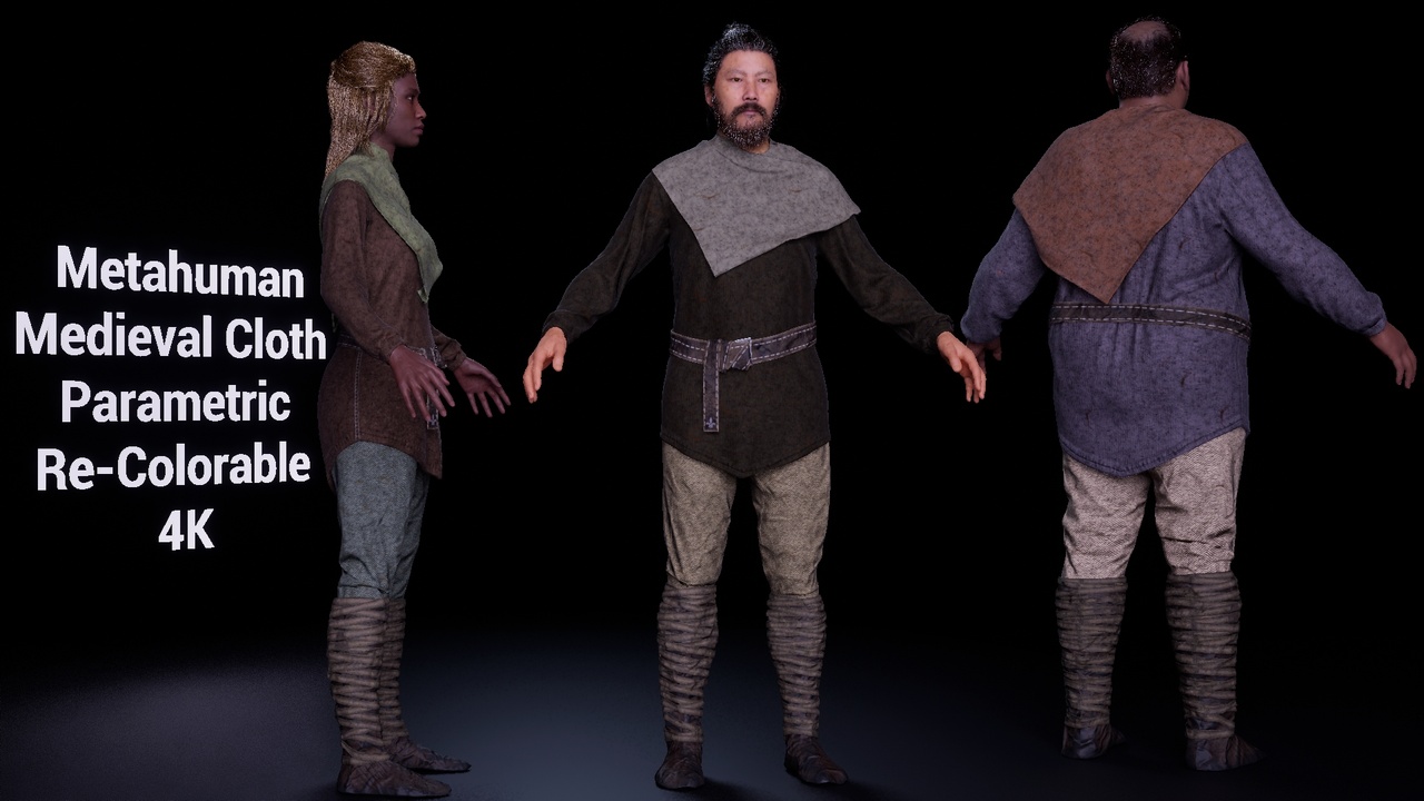 Media 1 for listing Medieval Cloth 6 Parametric Re-Colorable LowPoly 4K