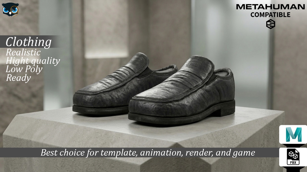 Media 1 for listing Realistic Men's Leather Loafers   Low Poly MetaHuman compatible