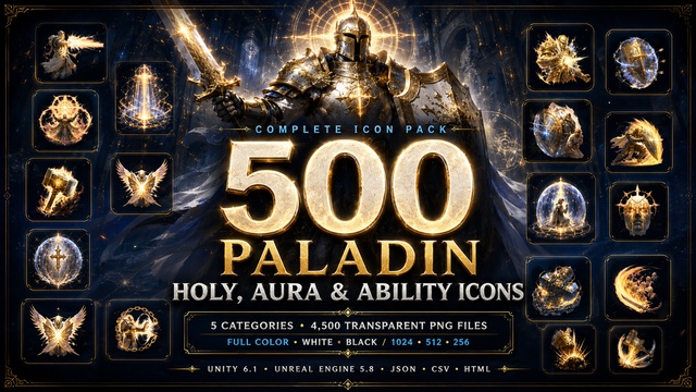 500 Paladin Skills, Auras & Holy Ability Icons — Cobalt Game Assets