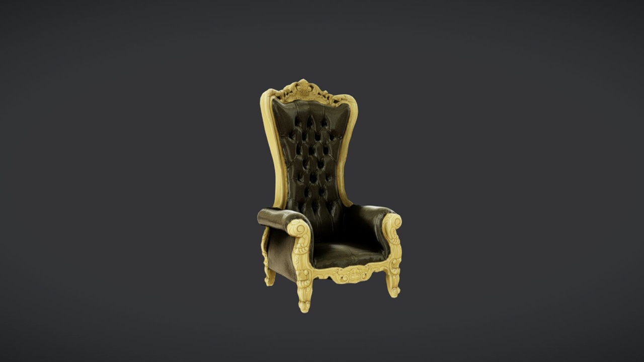 Media 1 for listing Luxury Baroque Throne Chair - High-Quality 3D Model with 8K PBR Textures
