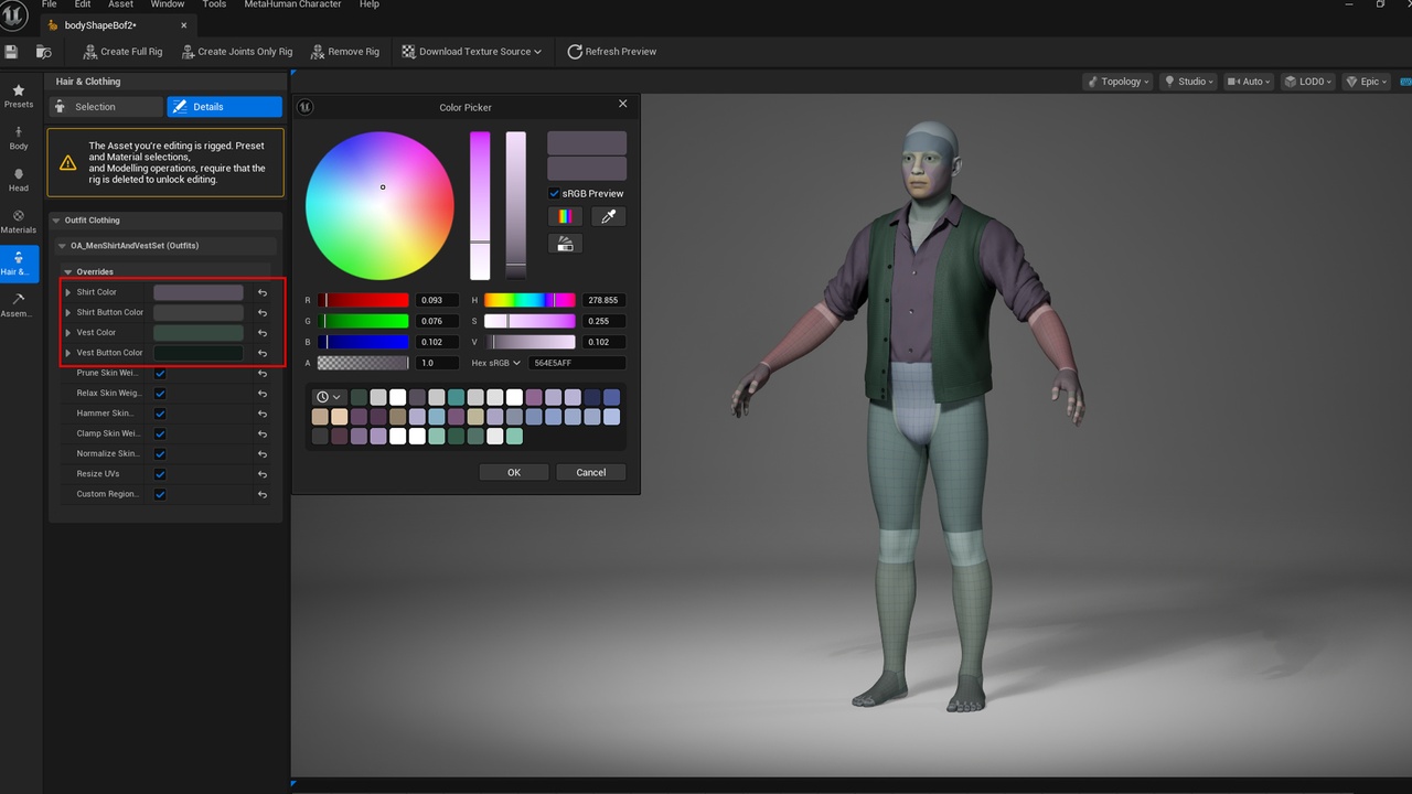 Media 1 for listing Men's Casual Shirt and Vest Set - Metahuman Clothing -  Parametric Outfit PBR