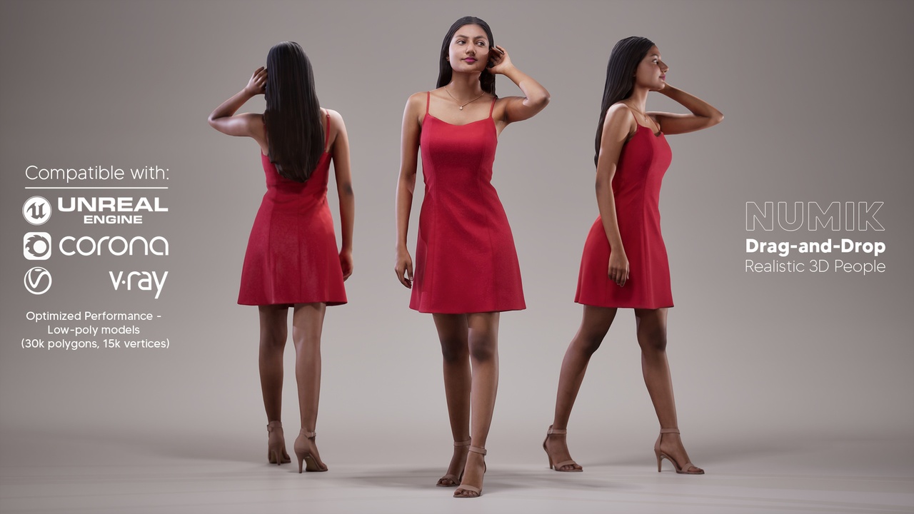 Media 1 for listing 3D People Kay 2045 Asian Woman in Dress Walking Restaurant