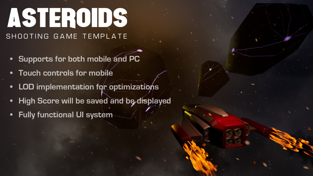 Media 1 for listing Asteroids Demo Game — Full Mobile Shooter Template | Procedural | UE5