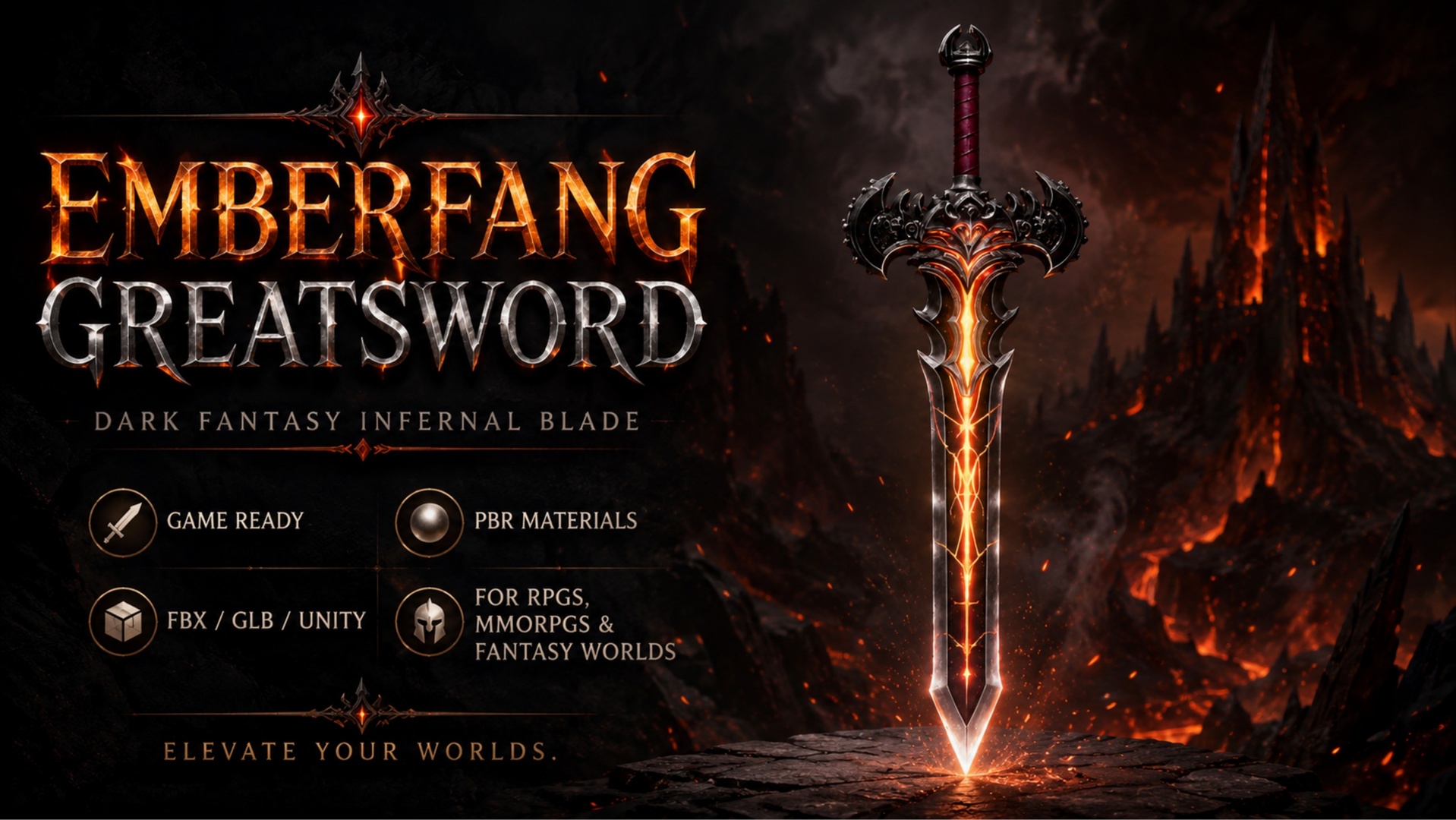 Media 1 for listing Emberfang Greatsword – Dark Fantasy Infernal Blade