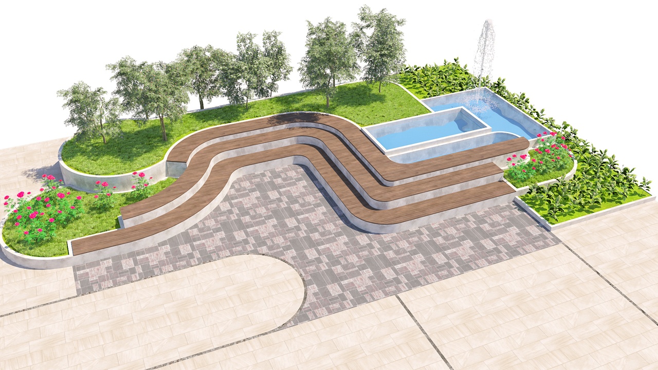 Media 1 for listing Modern Urban Plaza Seating with Fountain
