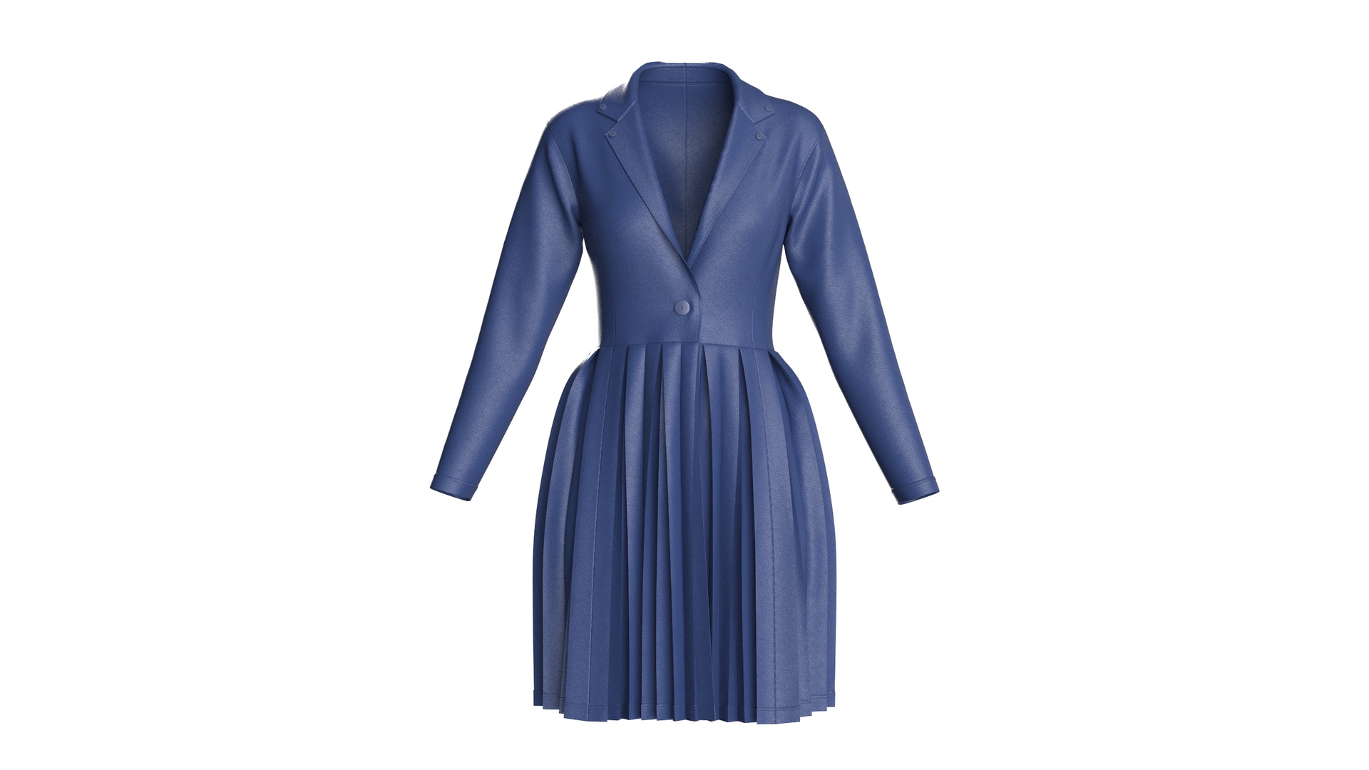 Media 1 for listing Girls Indigo Pleated Coat Dress With Long Sleeves | High Poly