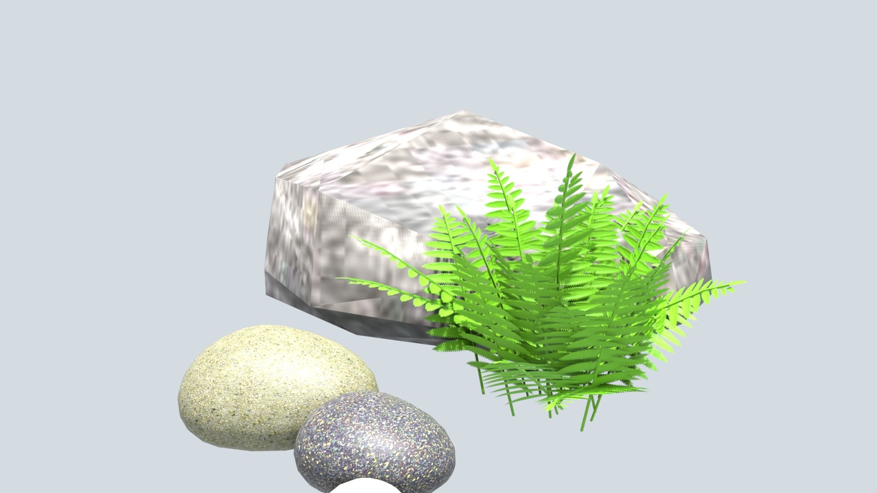 Media 1 for listing Zen Garden Rock Pebble Plant Water Feature Set 3D Model