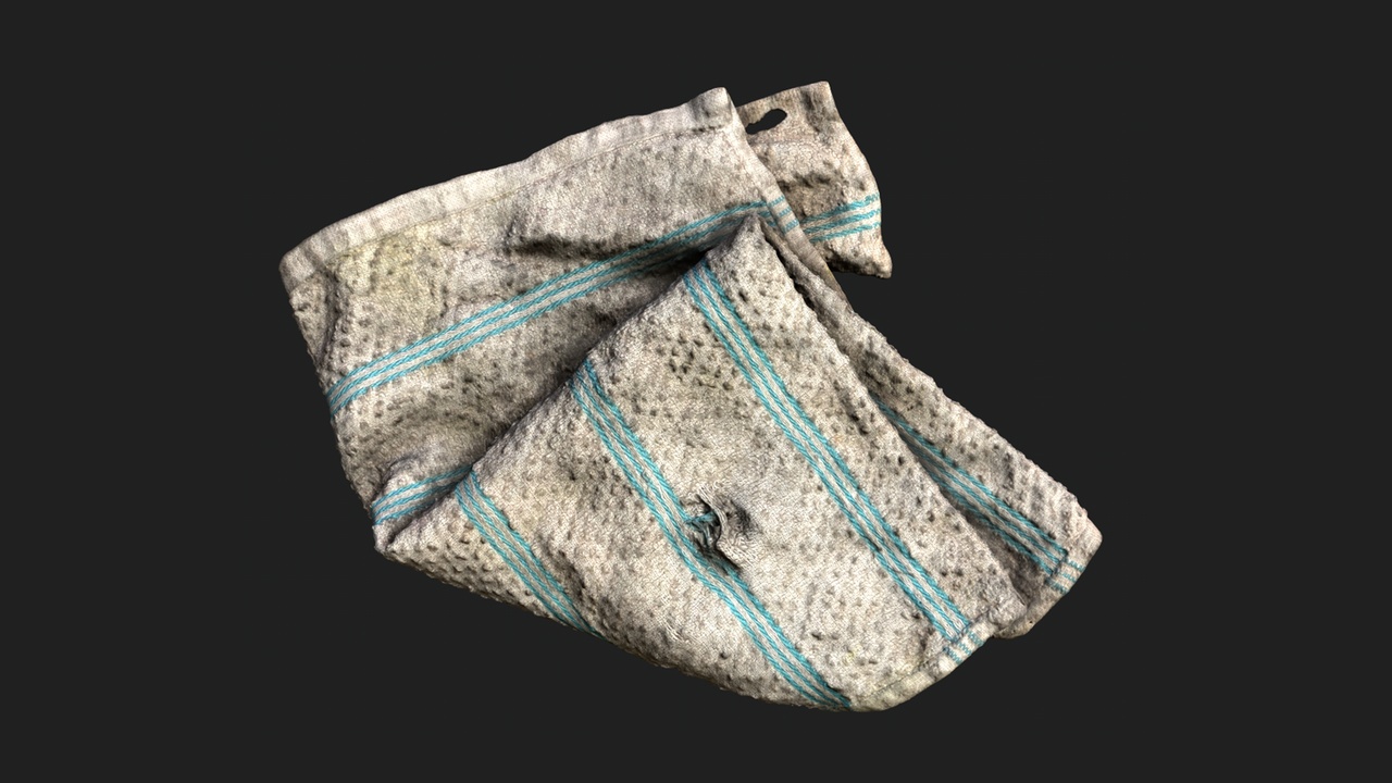 Media 1 for listing Dirty Old Kitchen Towel with Sky Blue Stripes – Scanned Asset