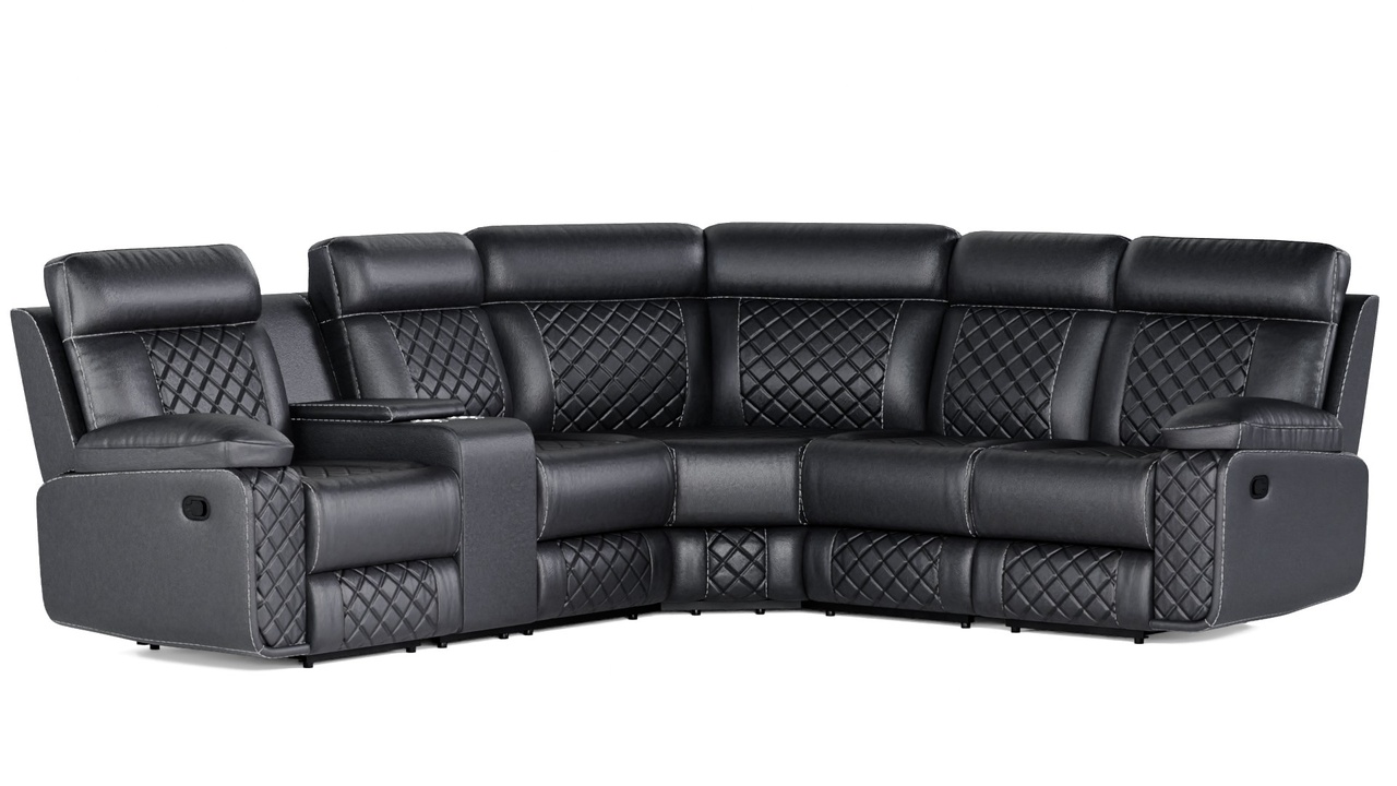 Media 1 for listing Modern Black Leather Sectional Recliner Sofa