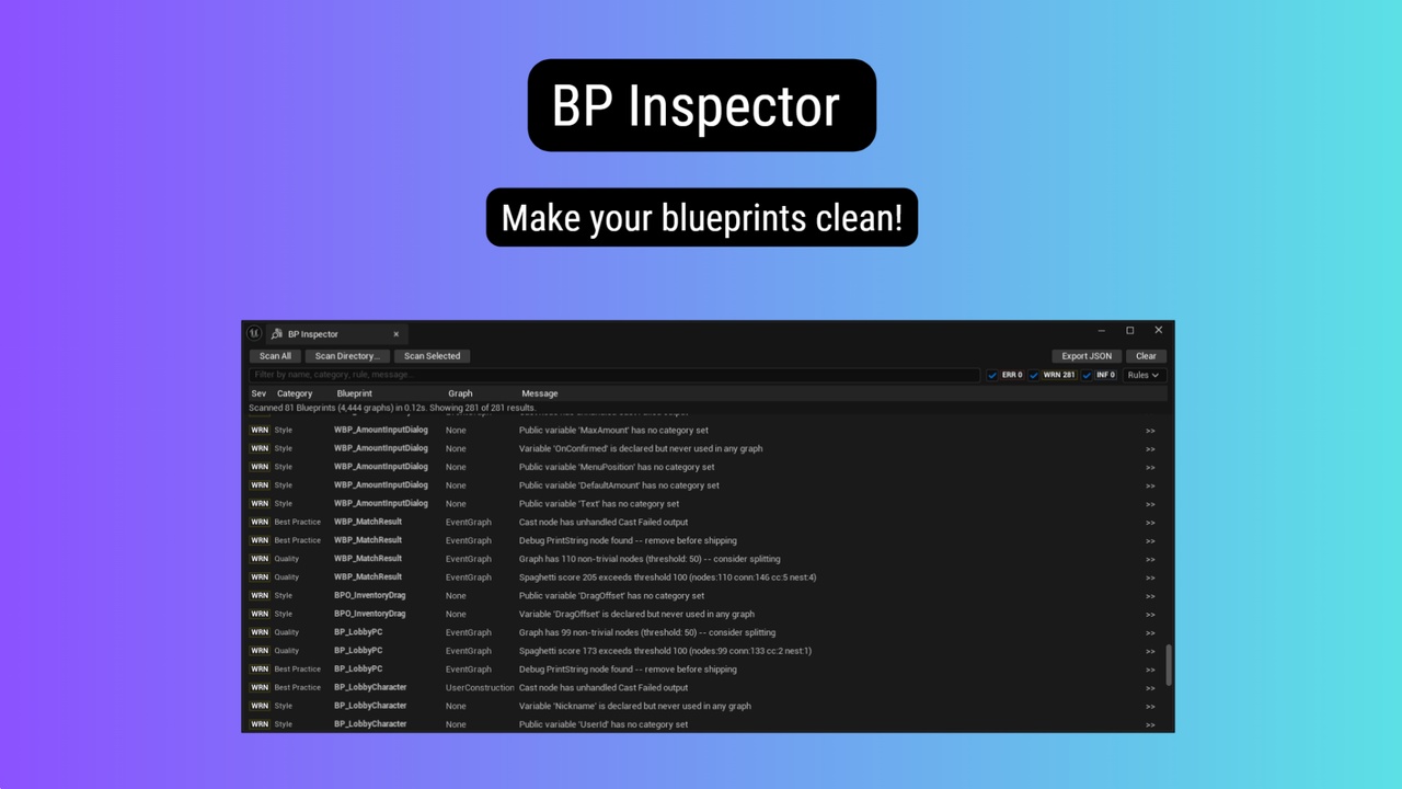 Media 1 for listing BP Inspector - Blueprint Static Analysis & Linting Tool