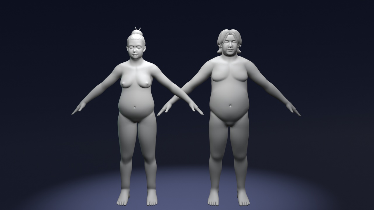 商品 Stylized Fat Male & Female Body Base Mesh 3D Model – Rigged with IK/FK Switch (G 的媒体 1