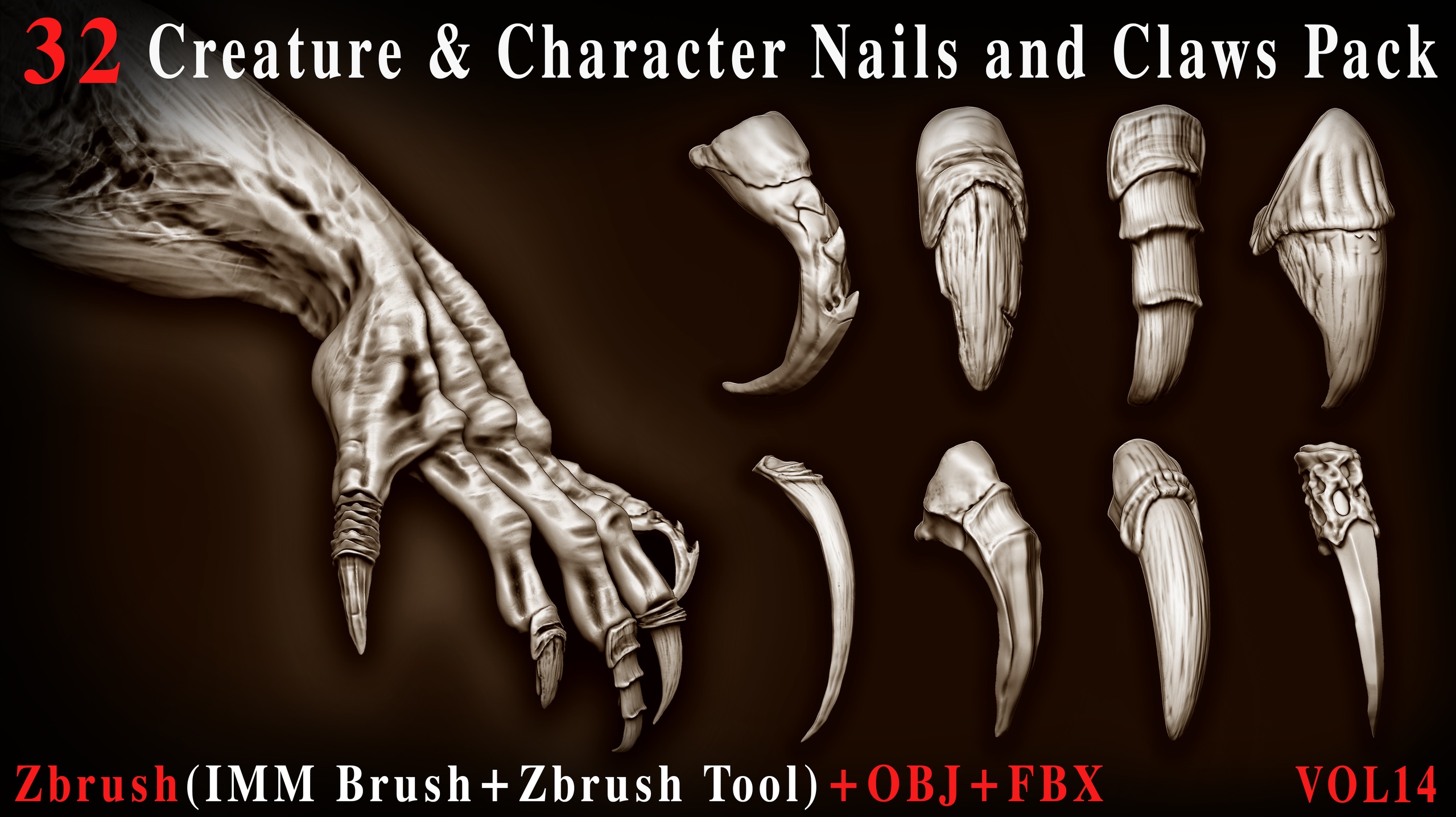 Media 1 for listing 32 Creature & Character Nails & Claws IMM Brush Pack - Vol 14