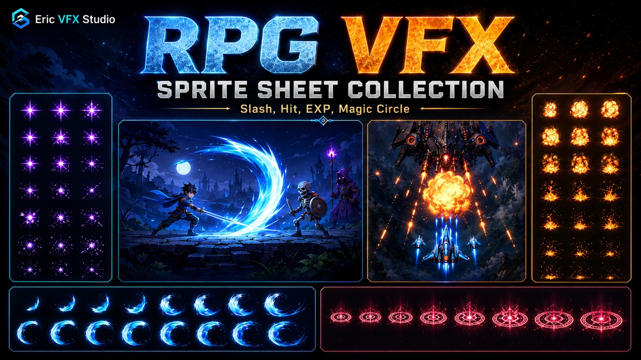 Media 1 for listing RPG VFX Sprite Sheet Collection(Slash,Hit,EXP,Magic Circle)